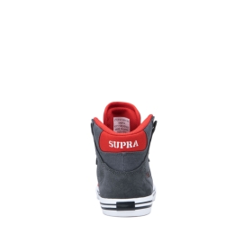 Supra Kids VAIDER High Top Shoes Dk Grey/Risk Red/white | US-13013